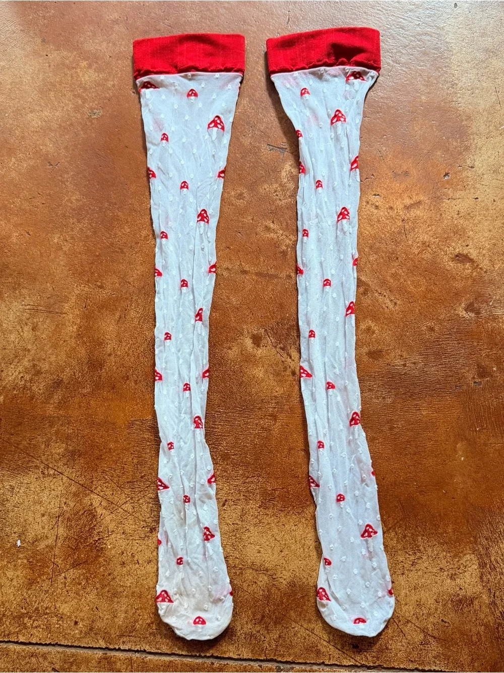 Sheer Red Mushroom Dot Tights